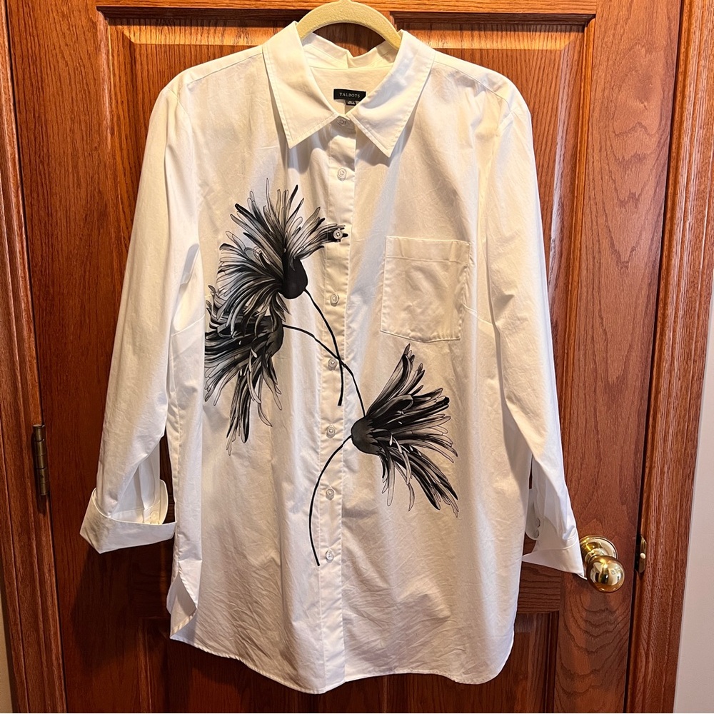 Talbot’s White Chrysanthemum Shirt NWOT
